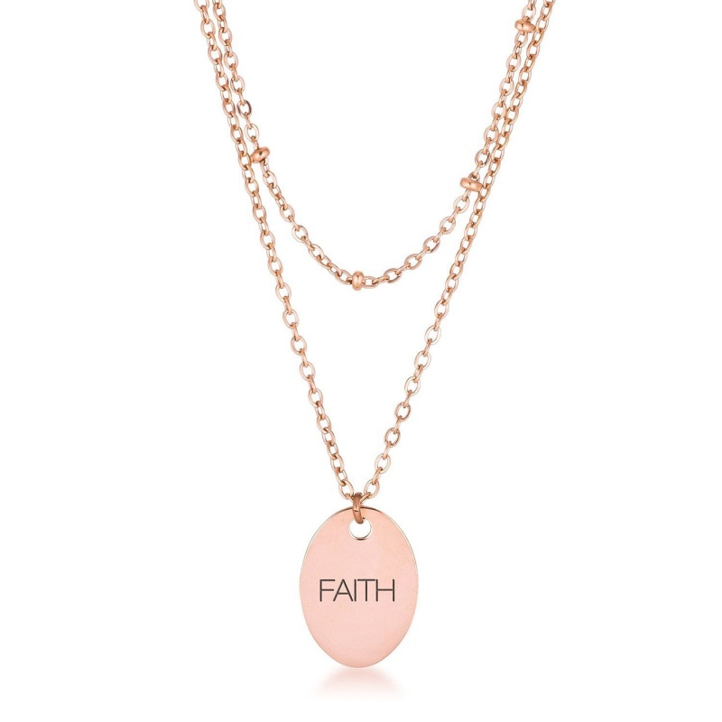 Rose Gold Plated Double Chain Faith Necklace