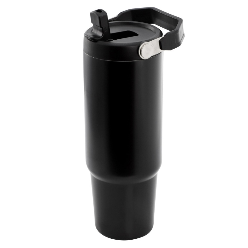 Gibson Home 29Oz Marina Stainless Steel Thermal Tumbler With Top Handle And Folding Straw In Black