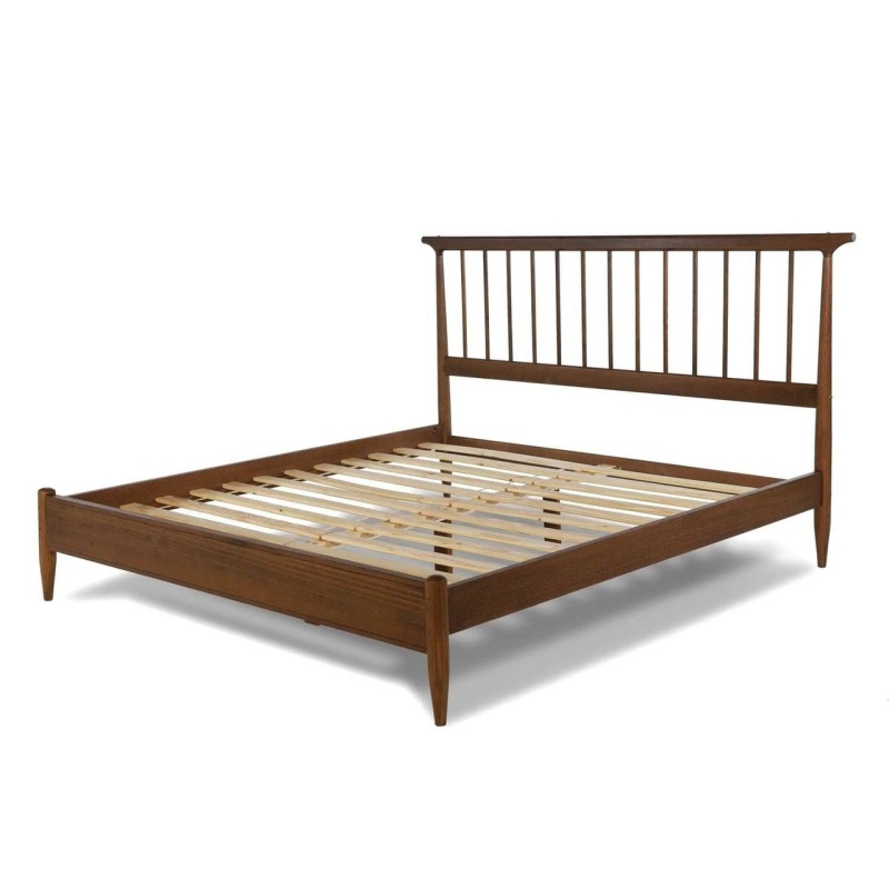 Queen Size Hardwood Mid Century Platform Bed Frame With Headboard In Walnut