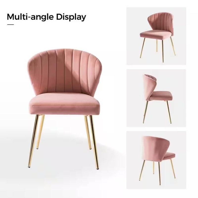 Pink Velvet Upholstered Wingback Accent Side Chair With Gold Metal Legs