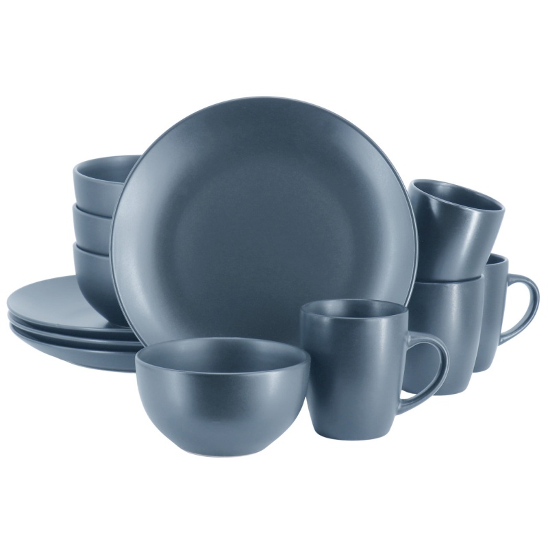 Gibson Home Everyday Plus 12 Piece Round Stoneware Dinnerware Set In Blue