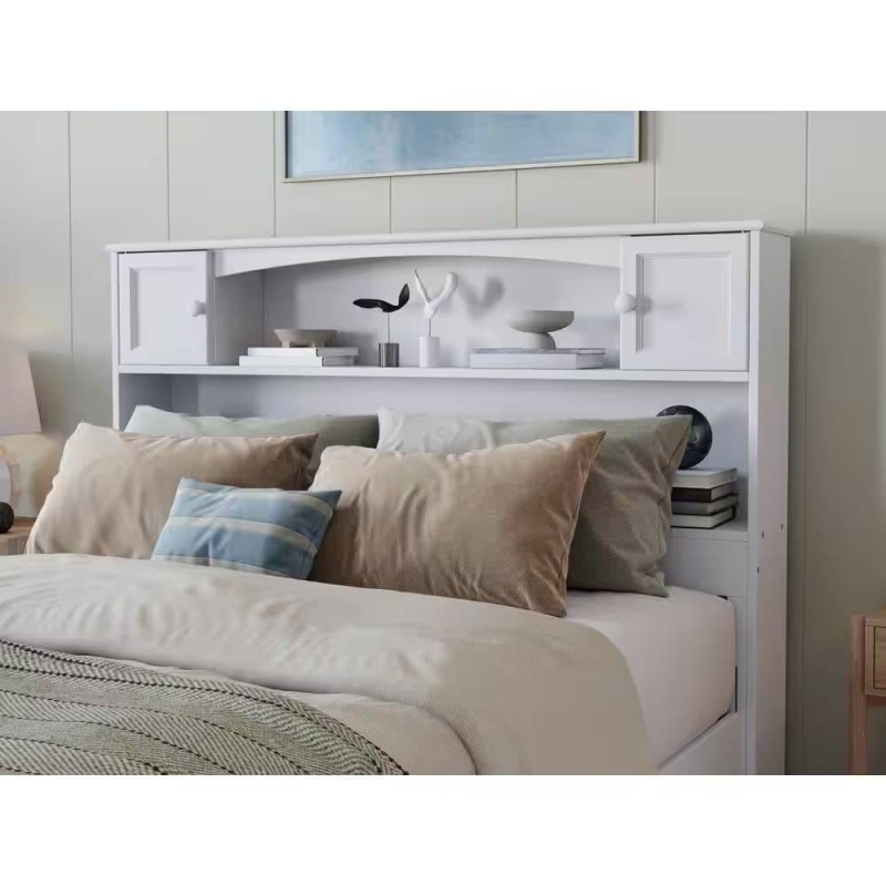 Full Size Farmhouse Bookcase Headboard In White Wood Finish