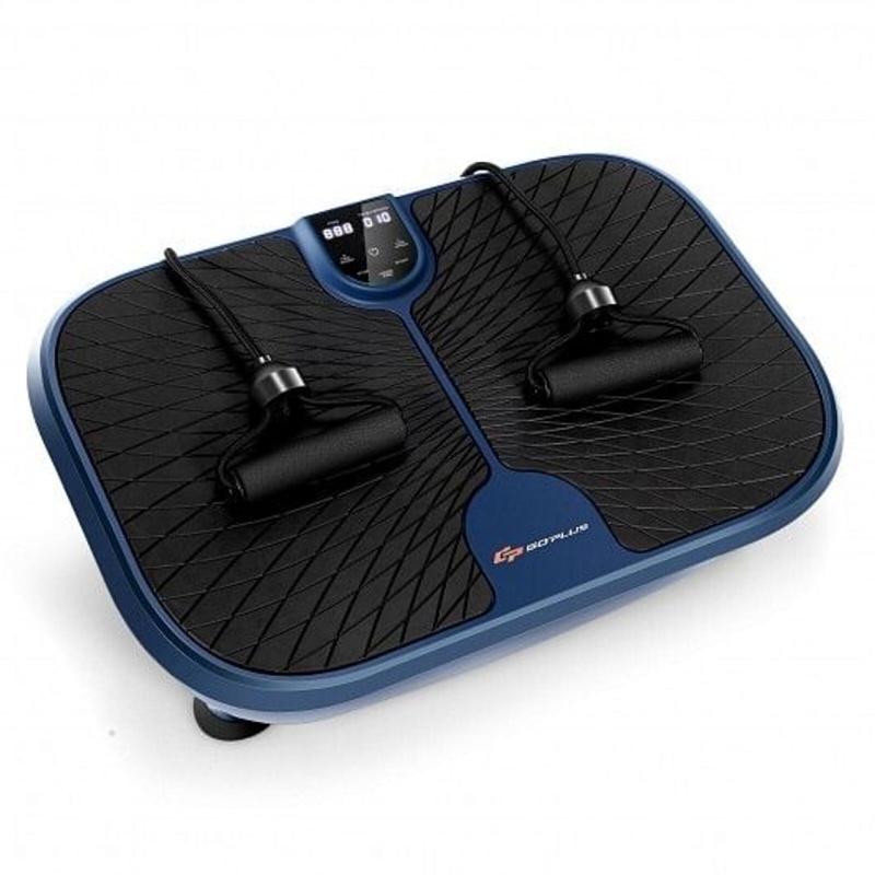 Mini Vibration Fitness Plate Machine With Remote Control And Loop Bands-Blue - Color: Blue