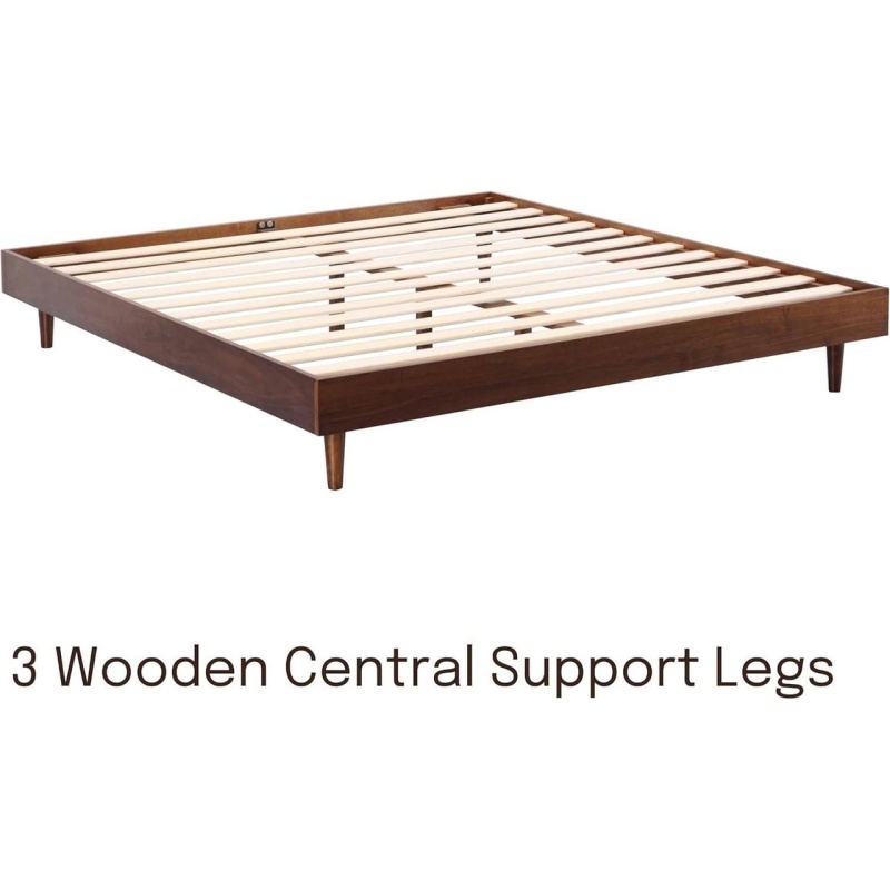 Queen Size Mid-Century Modern Platform Bed Frame in Dark Brown Wood Finish