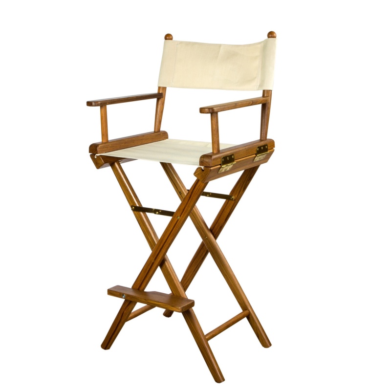 23" Ivory and Brown Solid Wood Director Chair