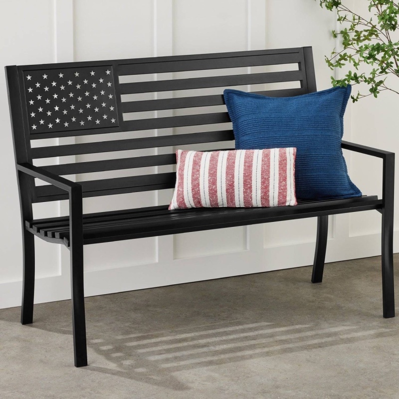 2 Person Patriotic USA Black Metal Bench
