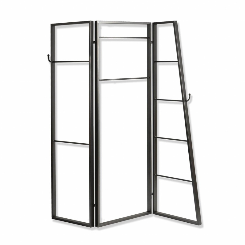 72" Gray Iron Folding Three Panel Screen Room Divider