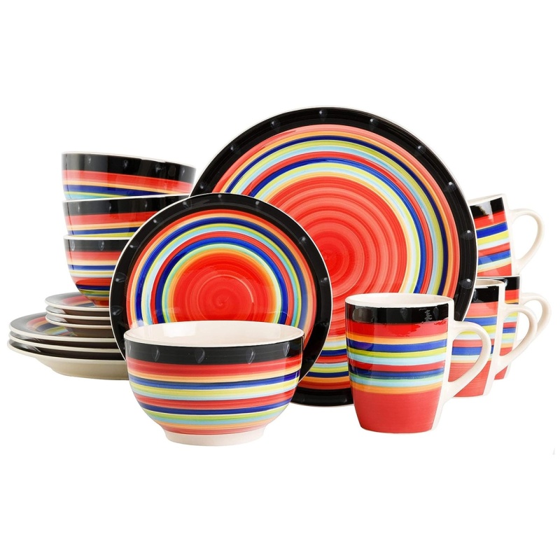 Gibson Home Casa Stellar 16 Piece Round Stoneware Dinnerware Set In Red