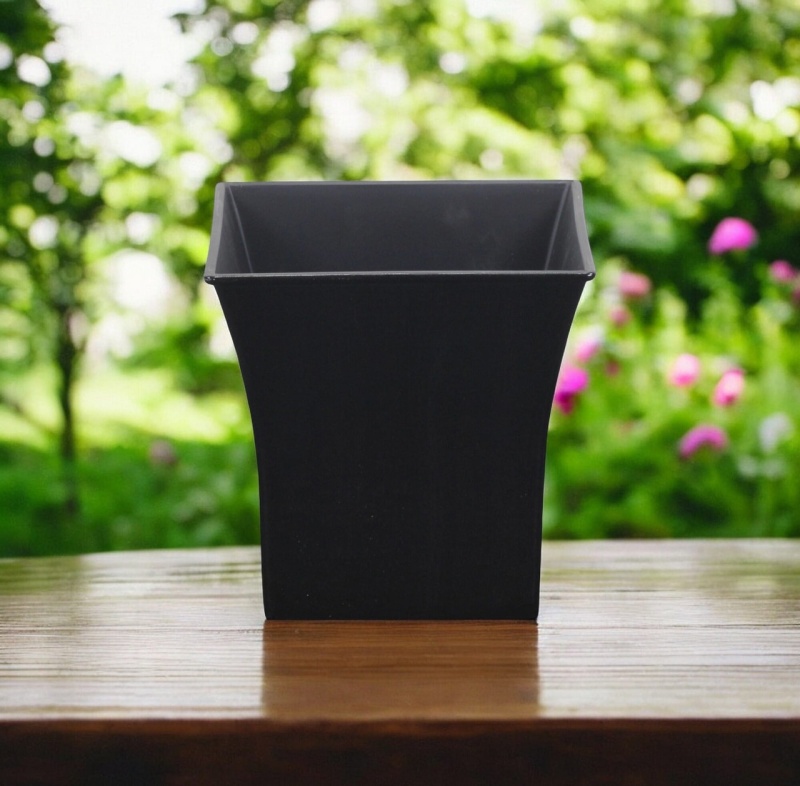 7" Black Recycled Plastic Square Pot Planter