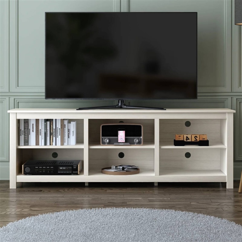 Farmhouse Tv Stand In White Wood Grain Finish - For Tvs Up To 70-Inch