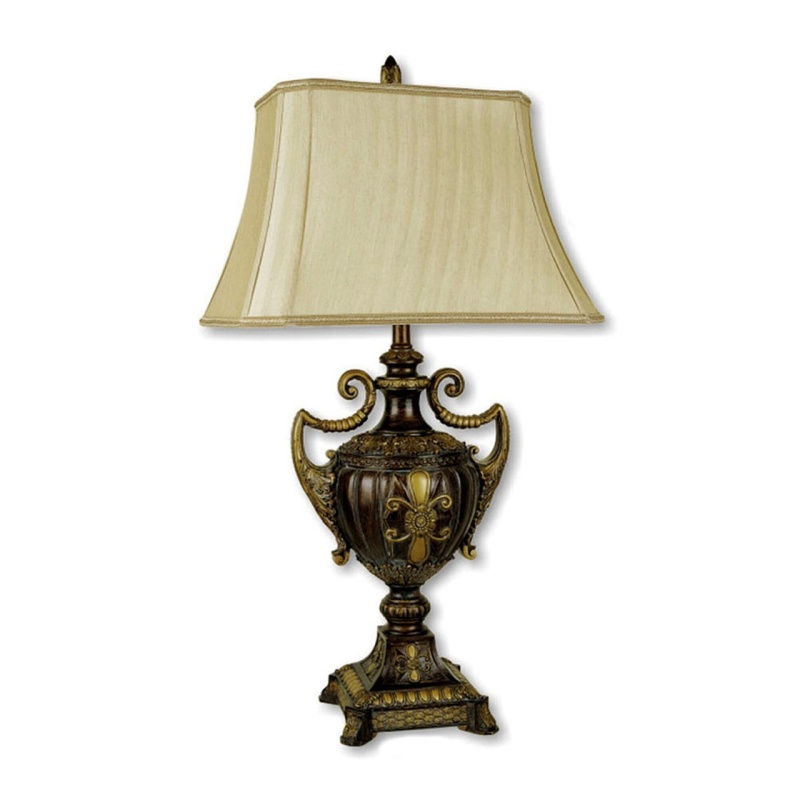 Vintage Ornamental Table Lamp With Beige Shade
