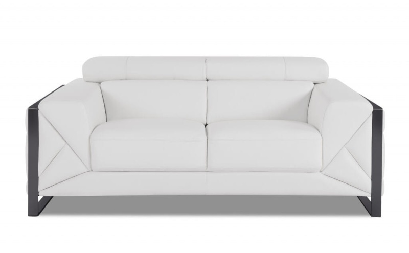 75" White and Black Italian Leather Loveseat