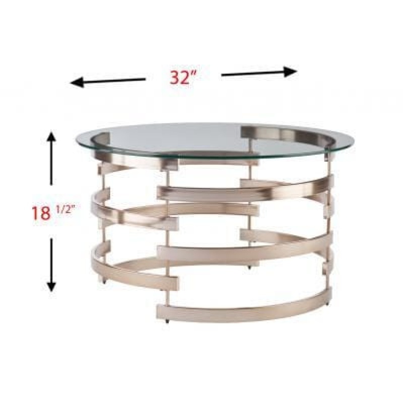 32" Clear and Champagne Glass Round Coffee Table