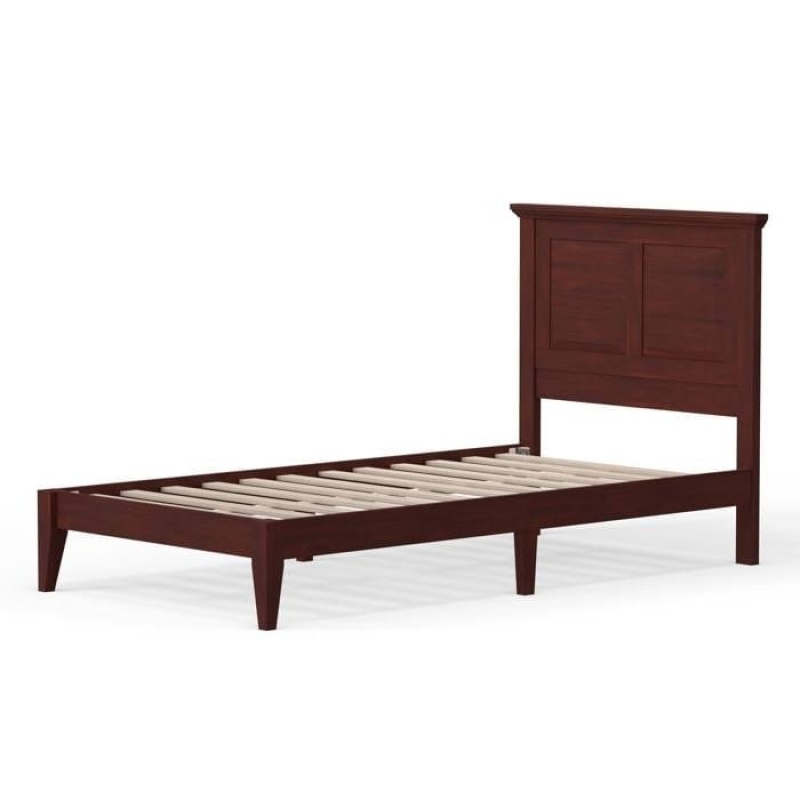 Twin Traditional Solid Oak Wooden Platform Bed Frame With Headboard In Cherry