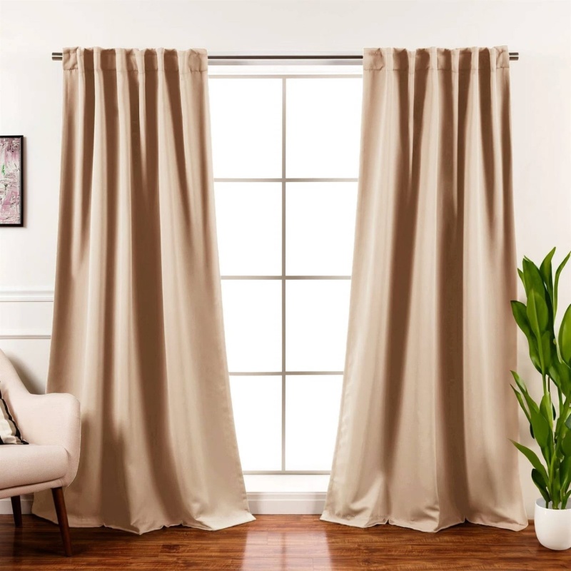 52 X 108 Inch Solid Beige Cream Thermal Blackout Curtain Panels - Set Of 2