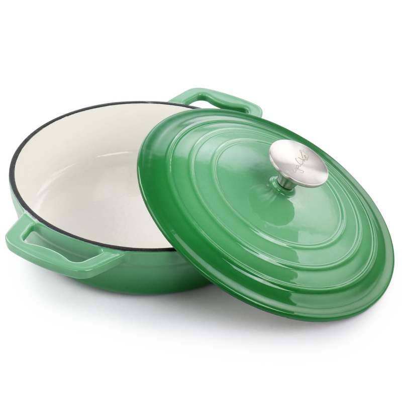 Megachef 2 Quart Round Enameled Cast Iron Braiser Pan In Green
