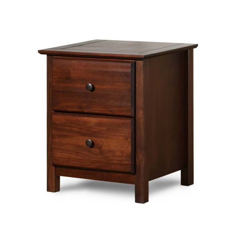 Farmhouse Solid Pine Wood 2 Drawer Nightstand In Cherry Finish