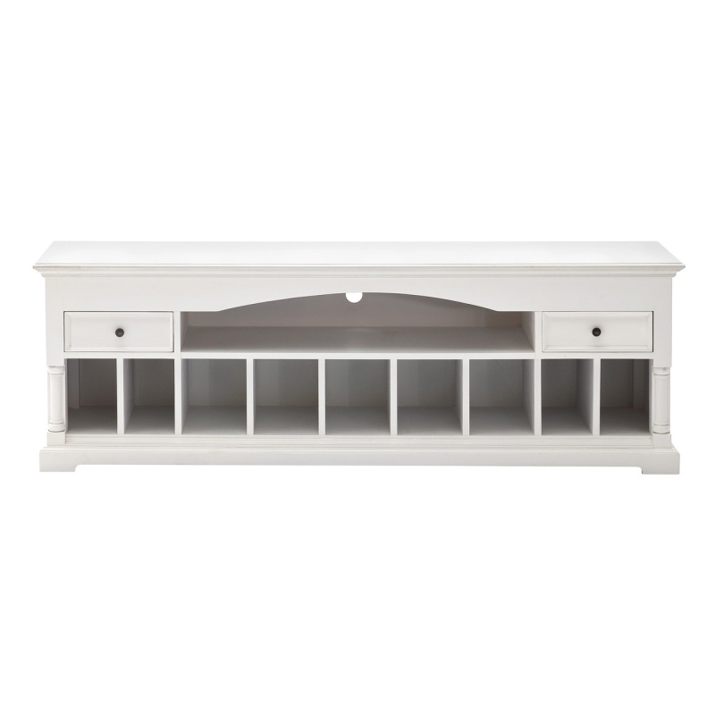 71" White Solid Console Table With Shelves and Drawers