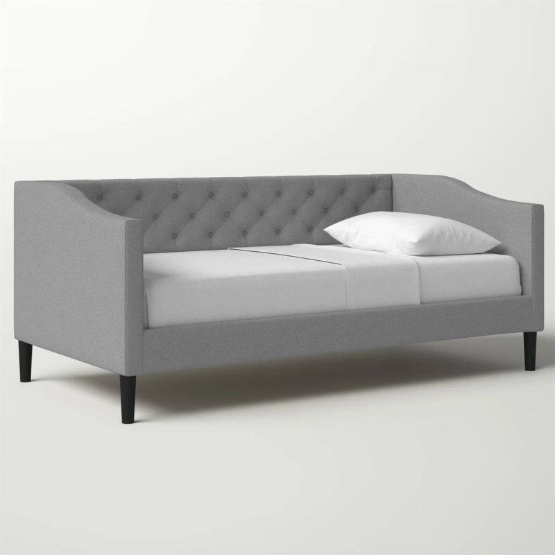 Twin Size Modern Grey Fabric Upholstered Button-Tufted Daybed