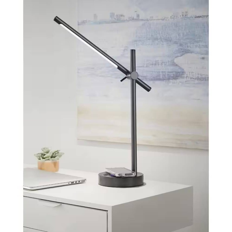 Modern Led Desk Light Table Lamp With Wireless Cell Charging Pad In Black