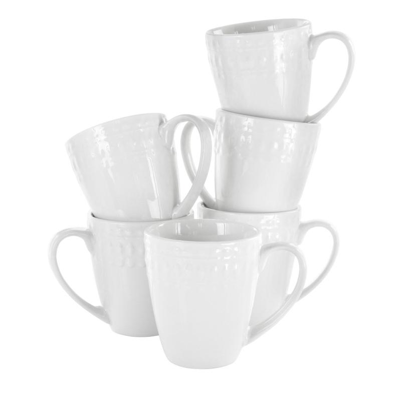 Elama Cara 6 Piece 10 Ounce Porcelain Cup Set In White
