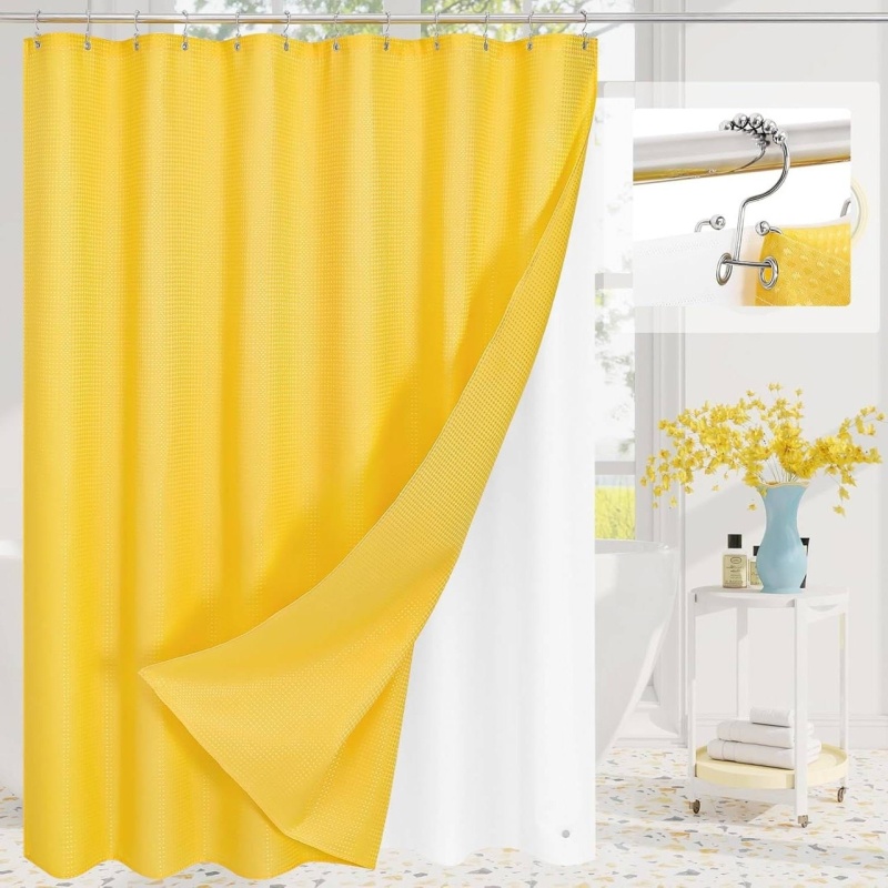 72"W X 84"H Yellow Waffle Textured 3 In 1 Shower Curtain Set