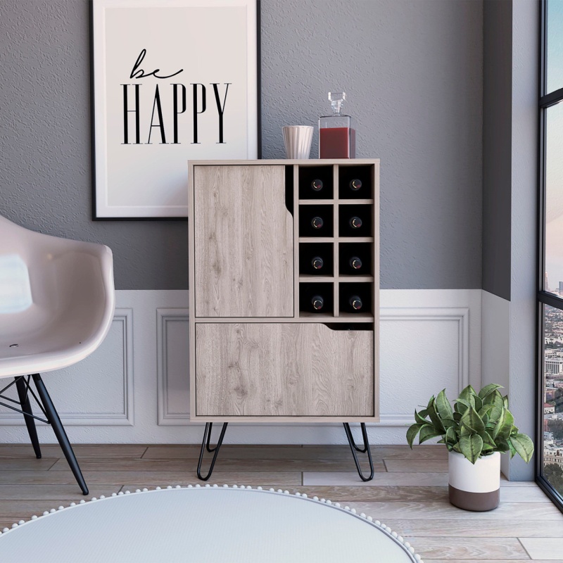 Light Gray Bar Cabinet With Two Door Panels