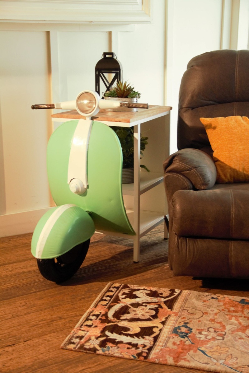 26" Green And White Novelty Scooter Open Cabinet With Two Shelves