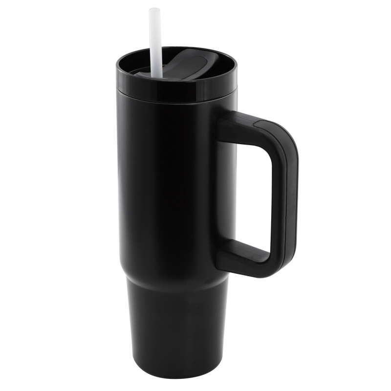 Gibson Home 29Oz Marina Stainless Steel Thermal Tumbler With Side Handle And Straw In Black