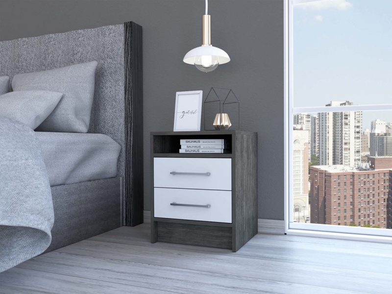 Sophisticated And Stylish Smokey Oak And White Nightstand