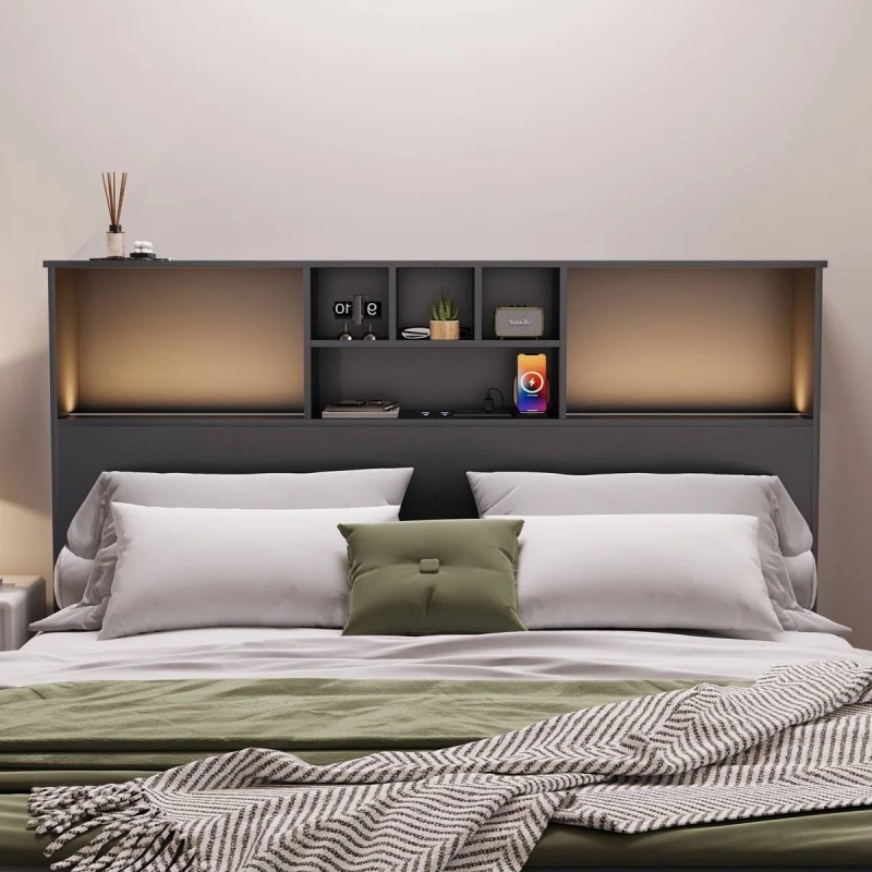 Queen Size Bookcase Headboard with LED Lights