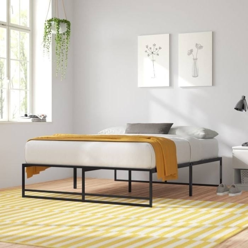 King Size Black Metal Platform Bed Frame With Under-Bed Storage Space