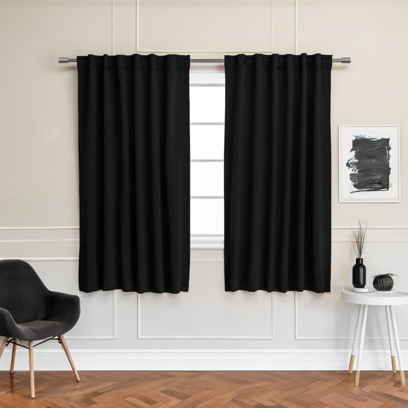 52 X 63 Inch Solid Black Thermal Blackout Curtain Panels - Set Of 2