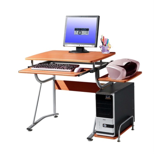 Techni Mobili  Compact Computer Desk With Side Shelf And Keyboard Panel