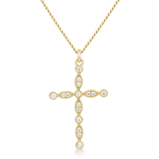 Delicate Vintage Gold Plated Clear Cz Cross Pendant