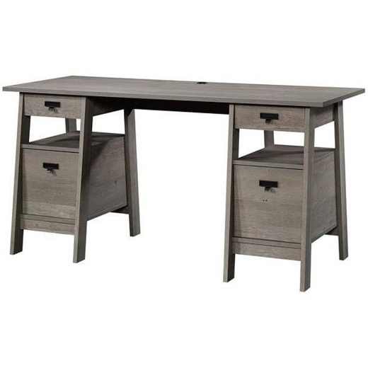 Farmhouse Light Oak Executive Desk with Filing Cabinets Storage