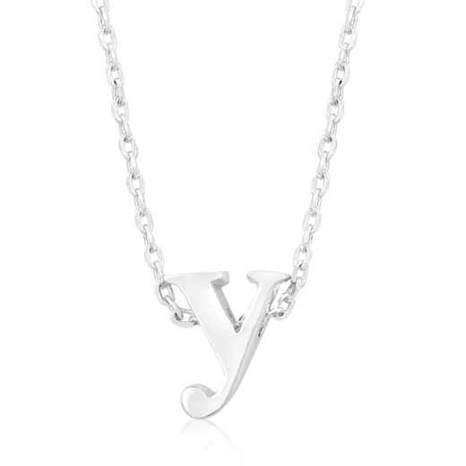 Rhodium Plated Finish Initial Y Pendant Necklace