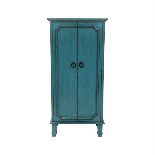 Vintage Turquoise Hand Painted Jewelry Armoire With Antique Drawer Pulls