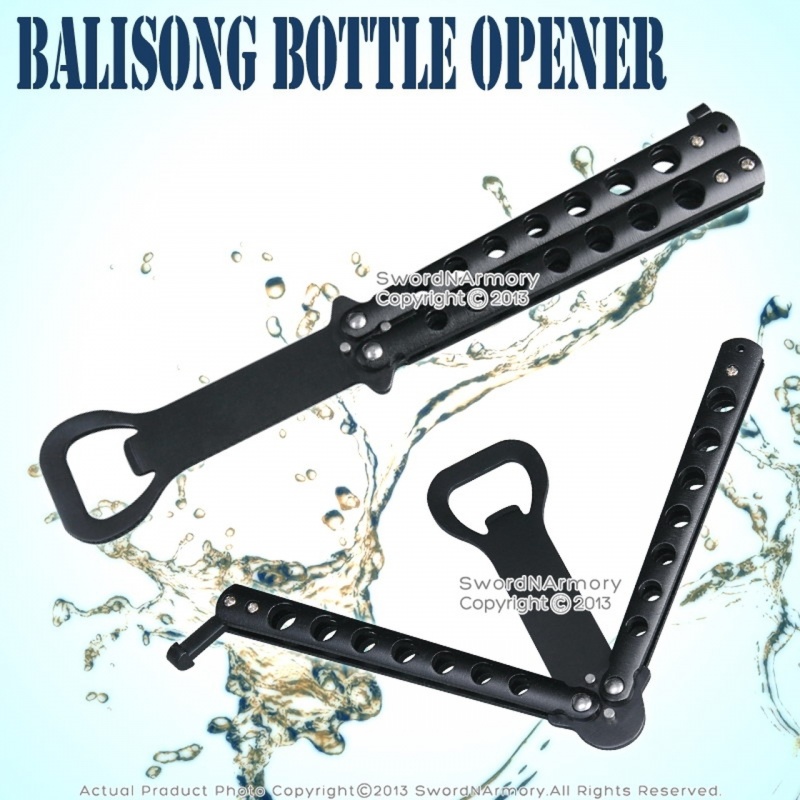 Black Butterfly Style Bottle Opener Pratice Balisong Stainless Steel Belt Clip