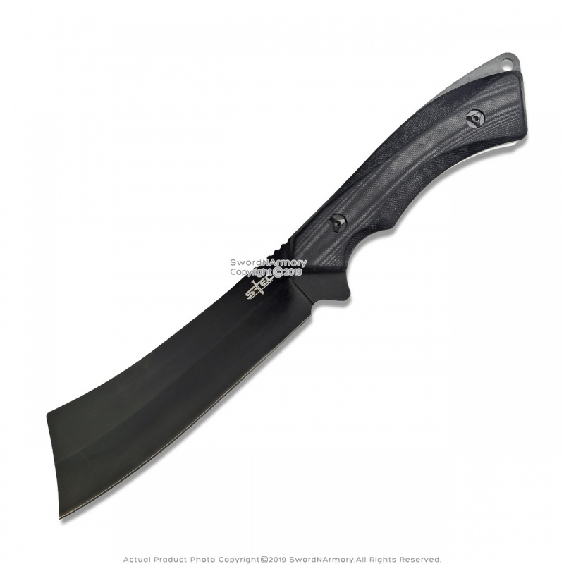 12" Mini Cleaver Tactical Hunting Knife G10 Handle Nylon Sheath Black Silver