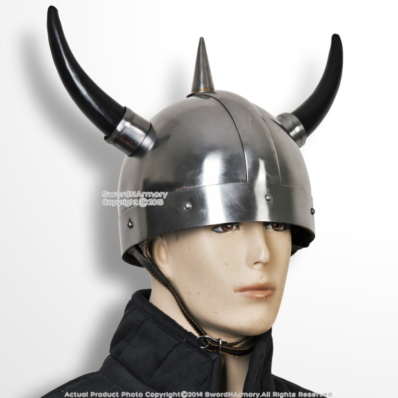 Medieval Norse Viking Warrior Helmet With Horns Spike 20G Steel Larp Cosplay