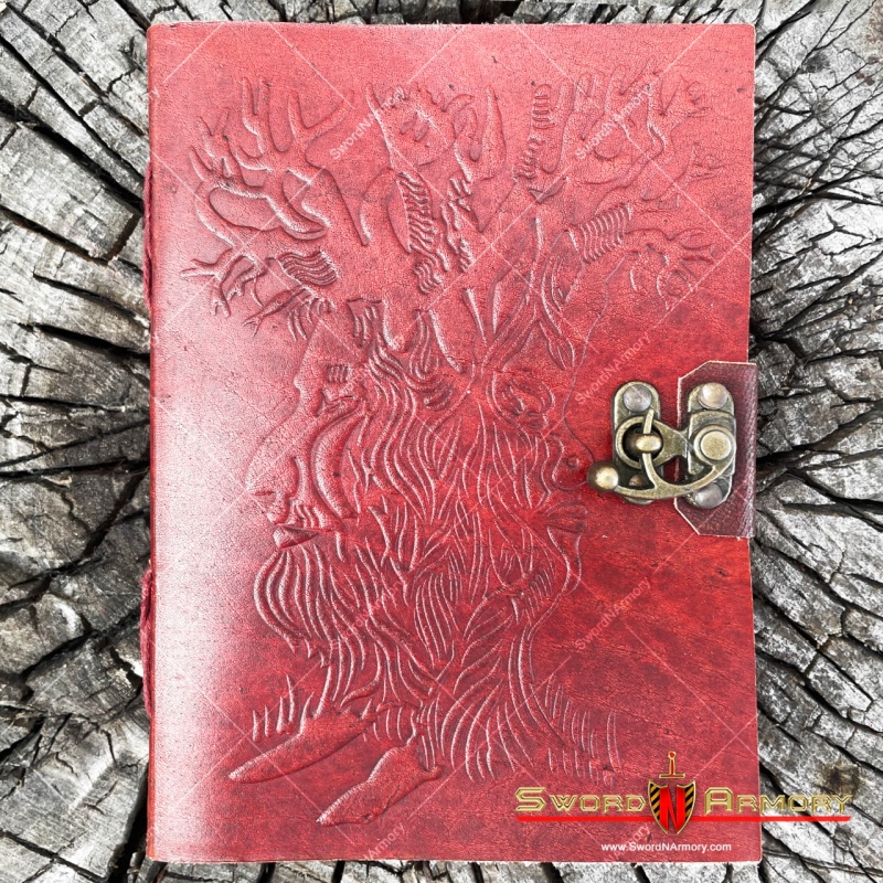 7"X5" Lord Of Battles Tree Of Life Embossed Leather Journal Limp Binding W/Lock