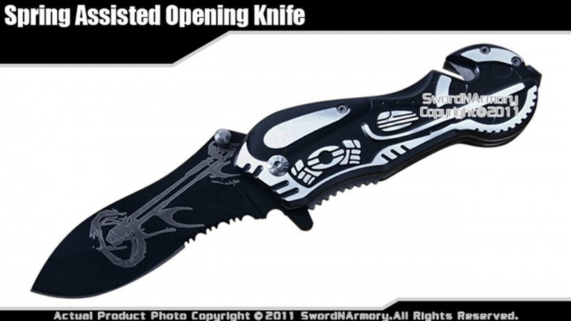 Spring Assisted Opening Chopper Knife Rescue Pocket Folder Black Blade & Handle