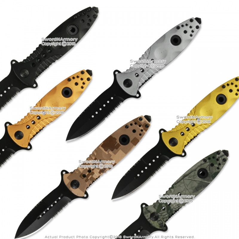 Assisted Opening Serrated Combat Tactical Folding Pocket Knife W/ Steel Punch Bk