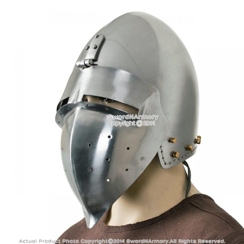 Functional Medieval Helmet Combat Bascinet With Klapvisor 16G Steel Sca Larp
