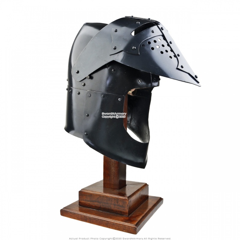 Functional Battle Ready 16G Medieval Black Knight Bassinet Helmet Larp Sca Armor