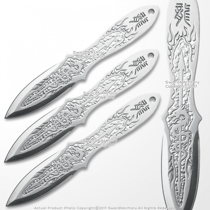 6.5" 3 Pcs Fixed Blade Stainless Steel Dragon Throwing Knife Set With Sheath