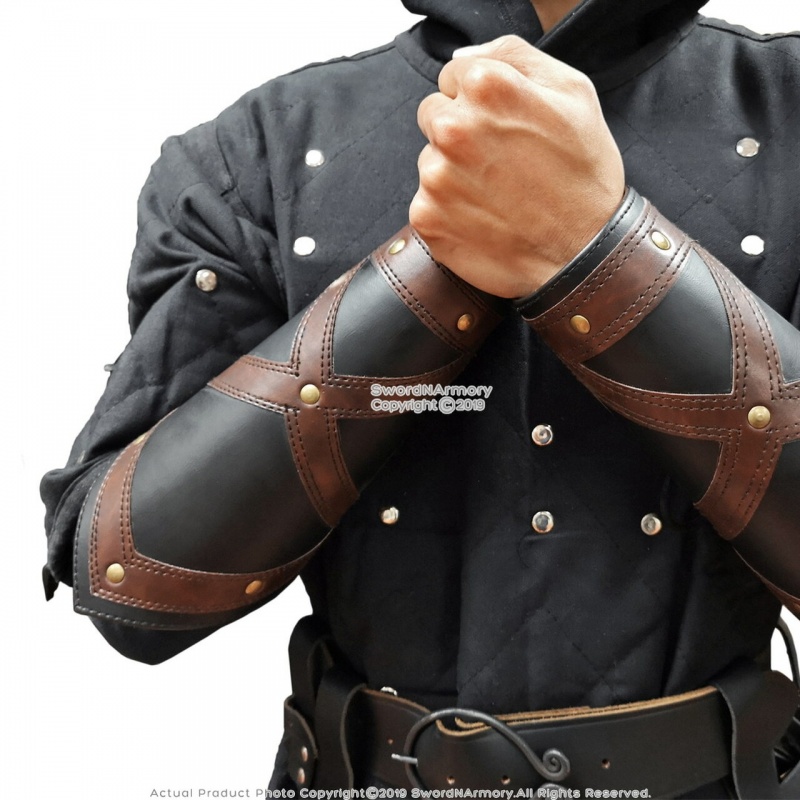 Set Of 2 Medieval Leather Bracers /Archery Skirmisher Arm Guards Armour Cosplay