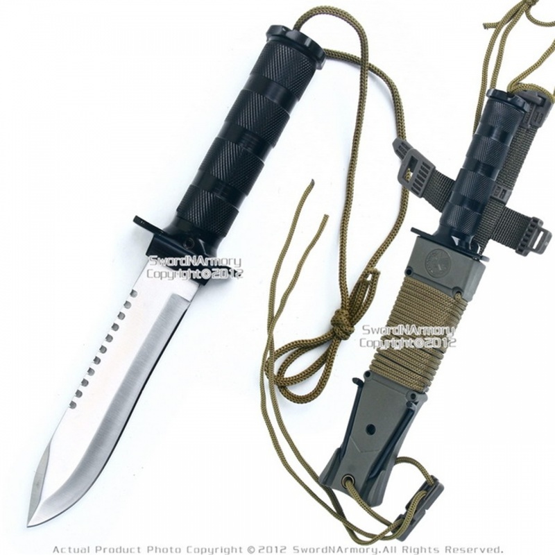 Fixed Blade Military Serrated Complete Survival Knife W/ Kit & Sheath Reflector