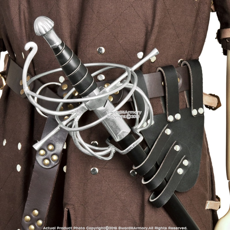 Black Genuine Leather Medieval Sword Frog Belt Holder